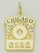 Chicago Fire Department Badge 14K, Center Diamond and Custom Number