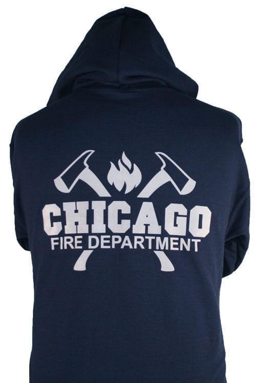 Sweatjacke navy Chicago Fire Dept mit Äxten und CFD-Emblem 