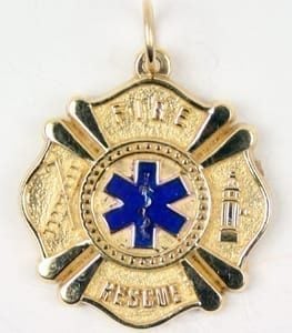 EMS Maltese Cross Gold Charm with Blue Inlay