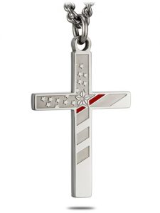 Stainless Steel Flag Cross with Thin Red Line Necklace
