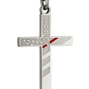 Stainless Steel Flag Cross with Thin Red Line Necklace