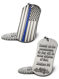 Thin Blue Line Law Enforcement Dog Tag Necklace-Matthew 5:9 - Image 3