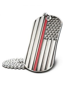 Thin Red Line Firefighter Silver Dog Tag Necklace-Isaiah 6:8