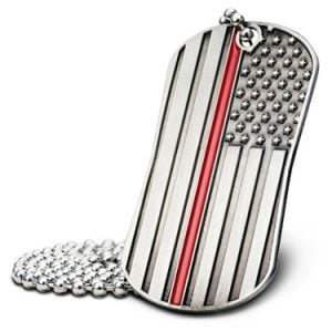 Thin Red Line Firefighter Silver Dog Tag Necklace-Isaiah 6:8
