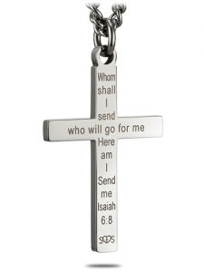 Stainless Steel Flag Cross with Thin Red Line Necklace - Image 2