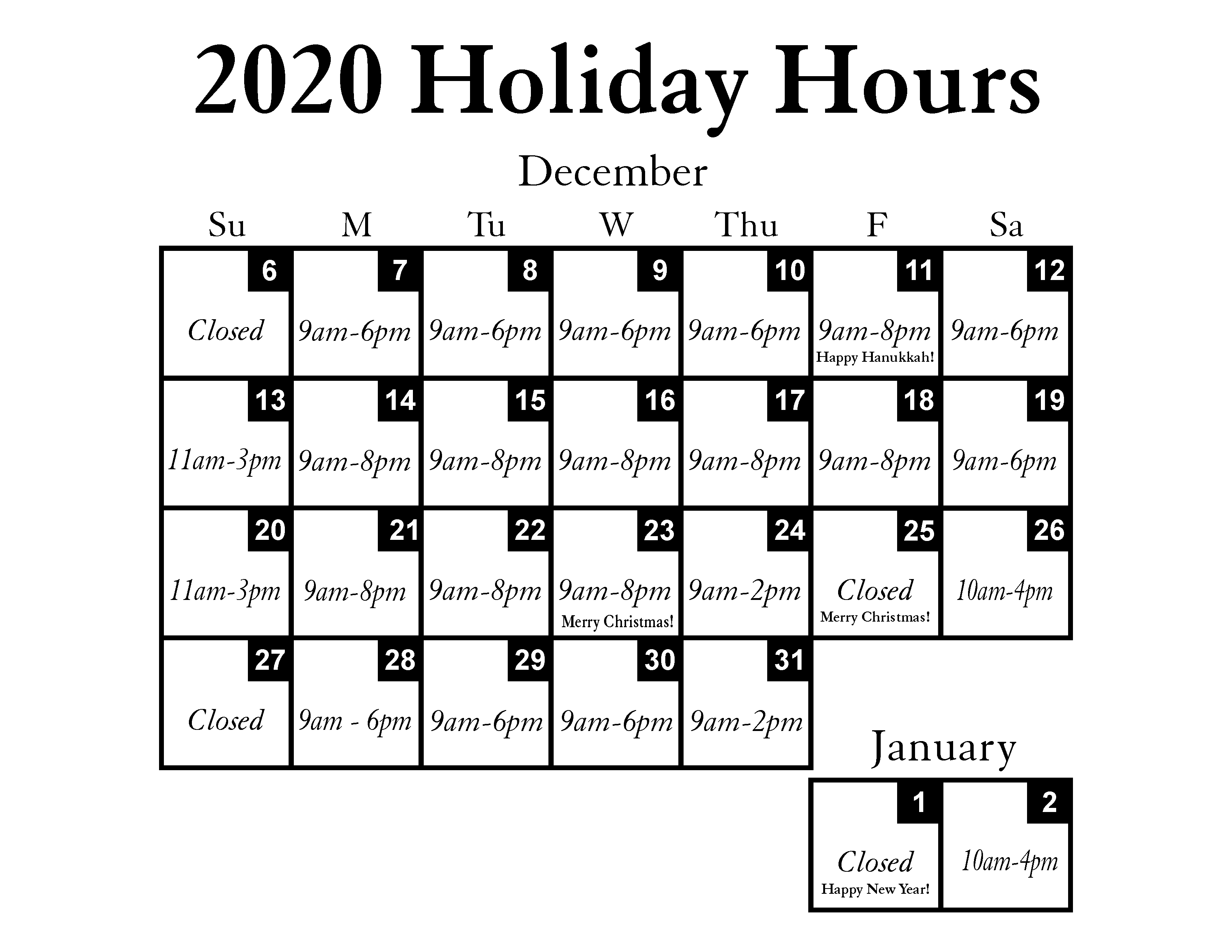 2020 Holiday Calendar - Chicago Fire and Cop Shop