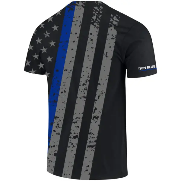 Thin Blue Line USA - All Over Print Thin Blue Line Flag Moisture Wicking T-Shirt - Image 2